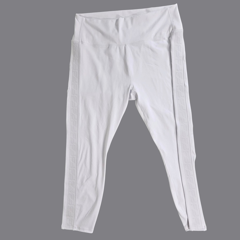 Fabletics Powerhold White High Waisted Logo Stripe Leggings XXL Activewear